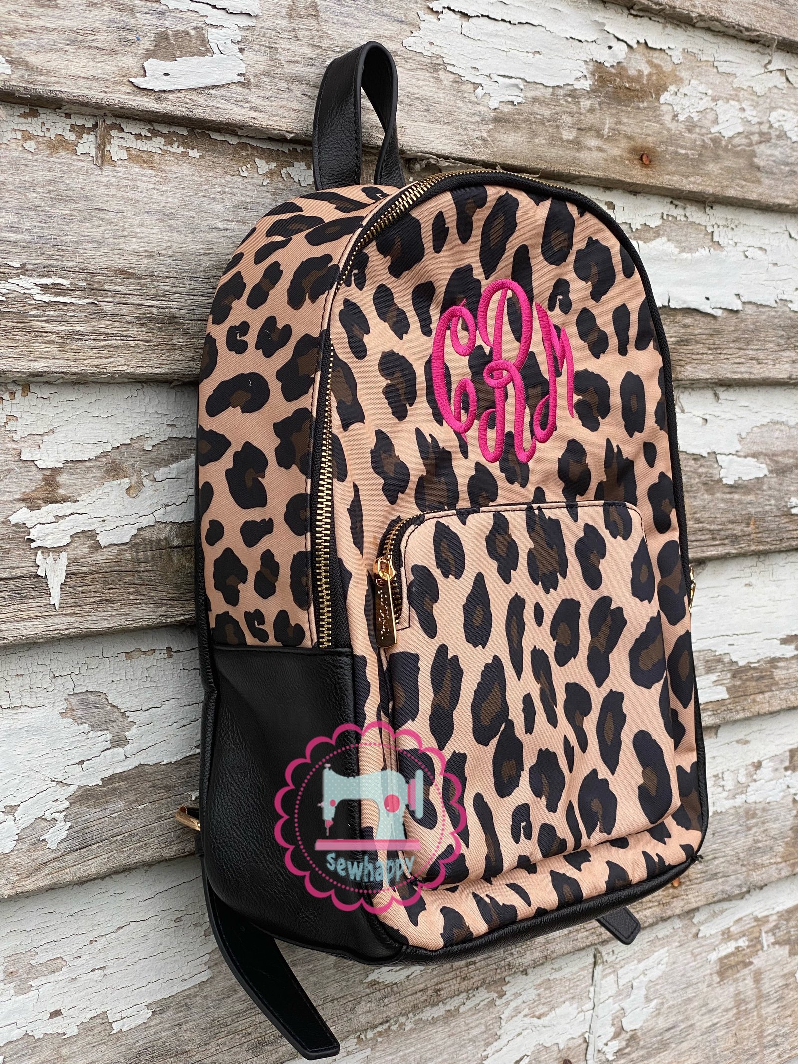 Monogrammed Backpack Black Nylon/spotted/leopard/camo 